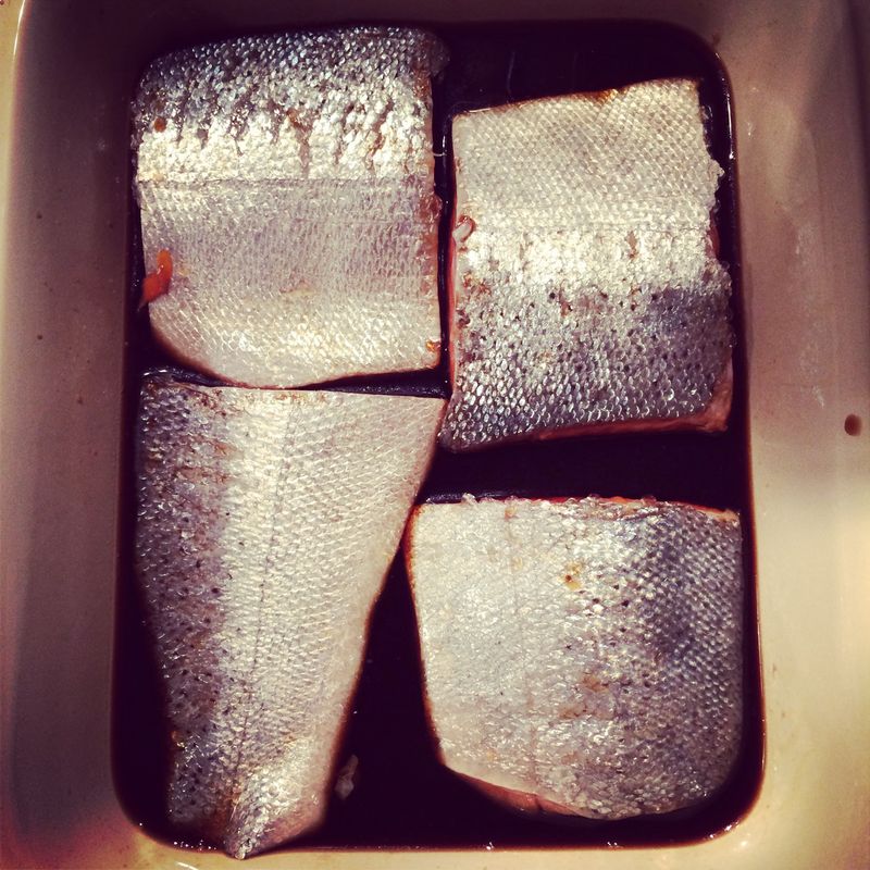 Salmon marinating