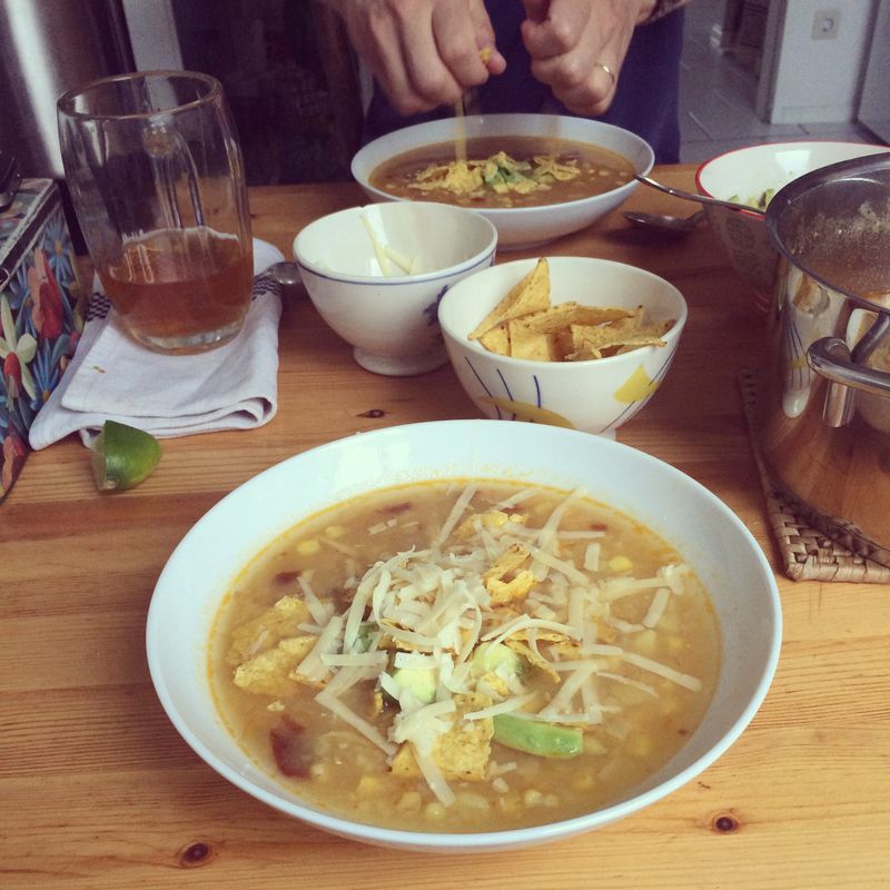 Potato, chile and corn soup