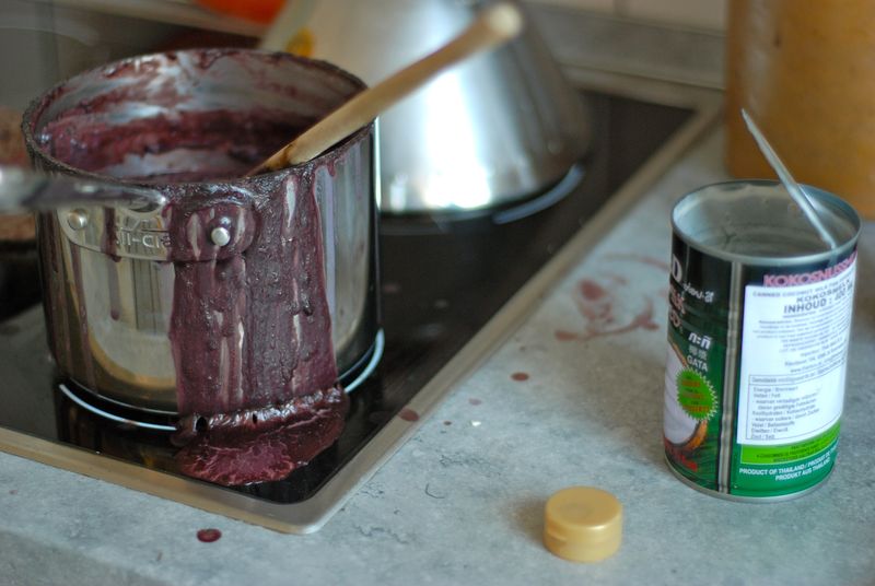 Black rice pudding with banana and coconut