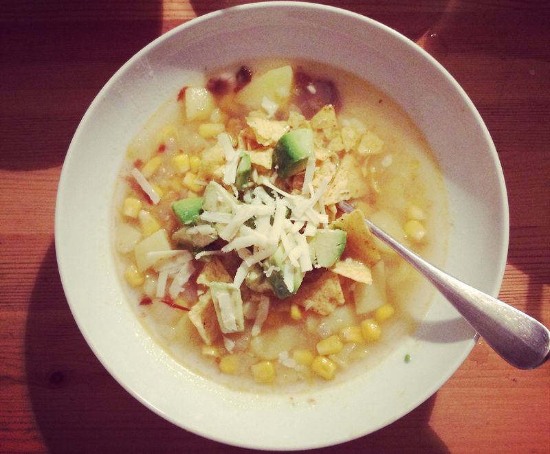 Potato, chile and corn soup
