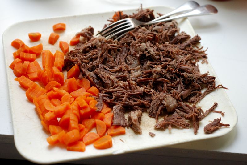 Shredded beef and carrots