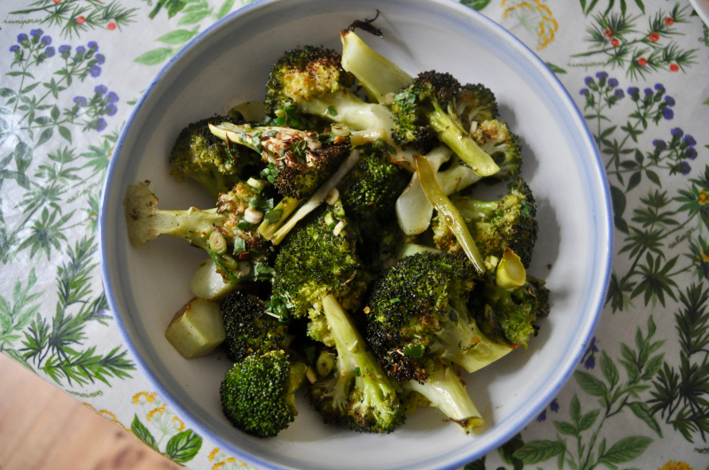Roasted broccoli and scallions with Thai-style vinaigrette